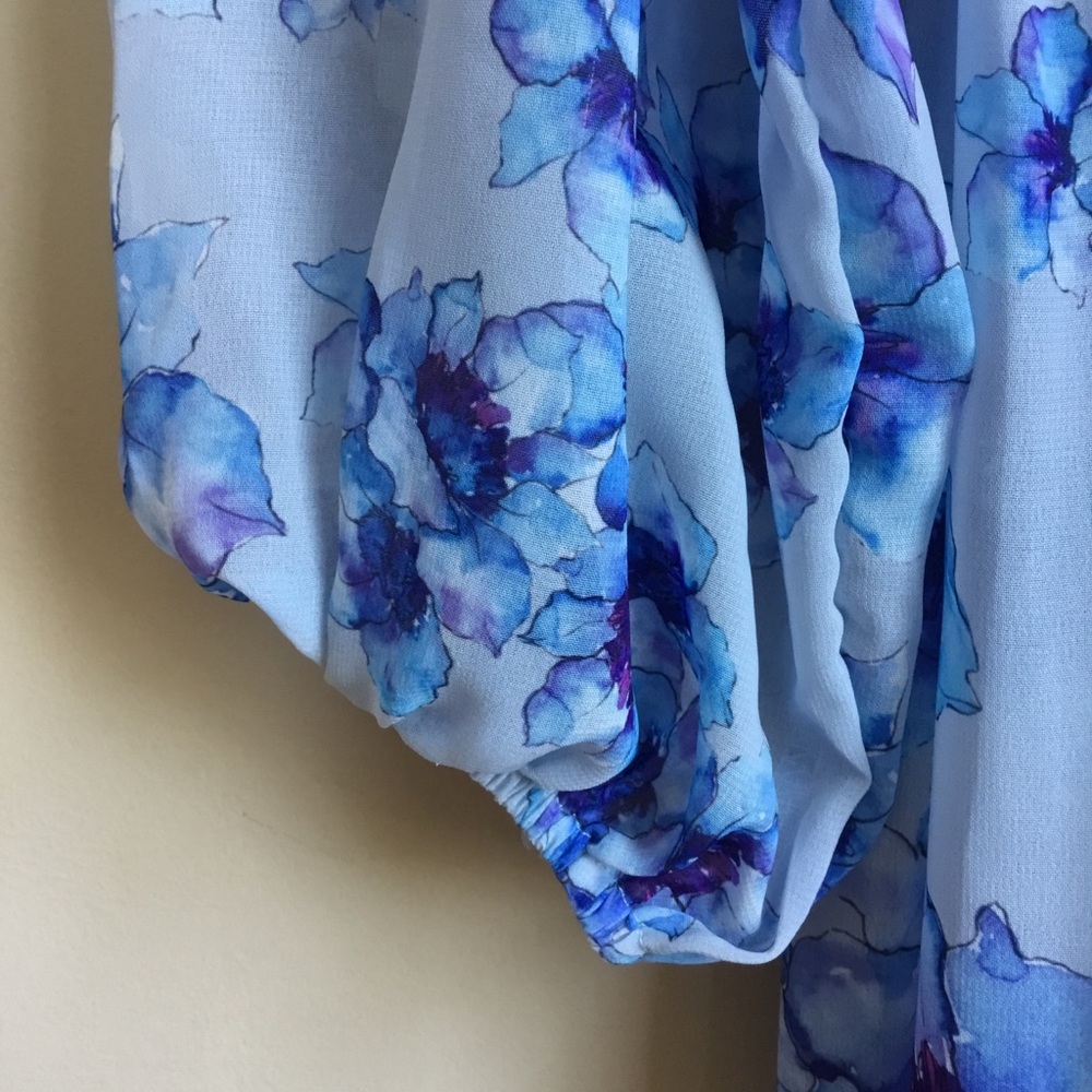 Beulah Style Blue Floral Shirred Sheer Maxi Dress Small - Picture 5 of 12